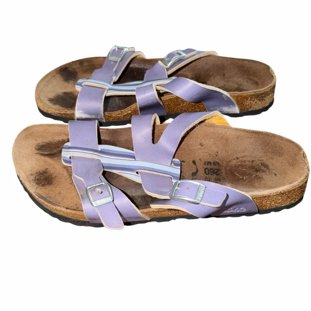 Birkenstock Mayari Purple Stripe Sandals Size 40 Women’s 9 Toe Loop Birko-Flor